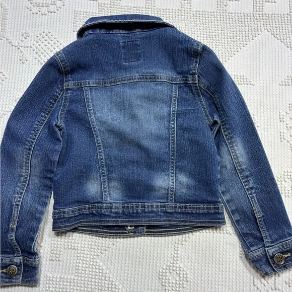 The Children's Place Blue Denim Jacket with Pink, Green & Brown Striped Dress - Picture 6 of 13